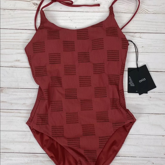 Onia Ginny One Piece Swimsuit Textured Red Ruby Block Mesh XS - Picture 4 of 10